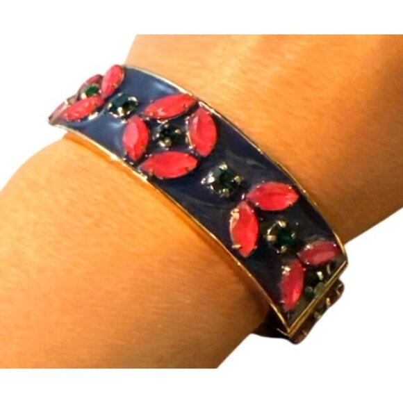 J.Crew Enamel & Gold-Tone Bangle With Pink & Green Floral Design - NOS - Picture 4 of 12